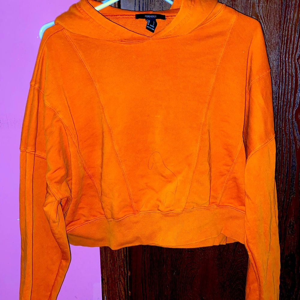 Forever 21 Orange Cropped Hoodie Sweatshirt